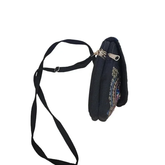 Fair Trade Bohemian Gypsy Floral Lotus Embroidered Shoulder Passport Embroid Bag - Picture 6 of 6